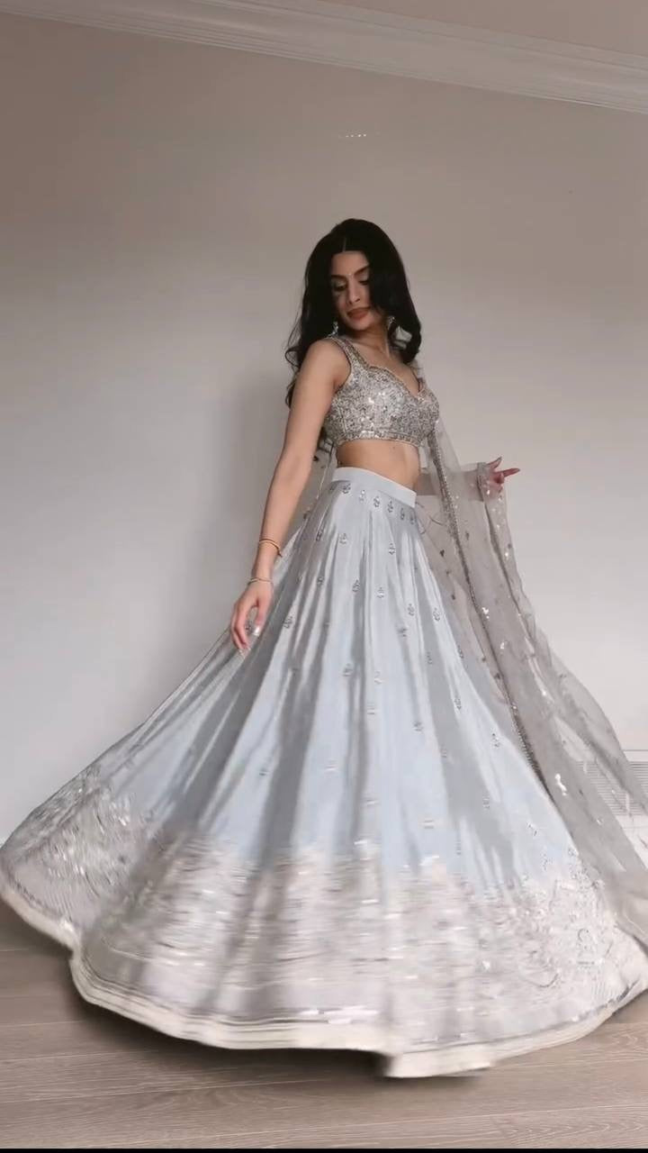 Silver Lehenga Choli With Embroidery And Sequence Work