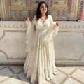 Off-White Embroidered Georgette Anarkali Suit Set with 9mm Sequin Detailing