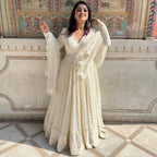 Off-White Embroidered Georgette Anarkali Suit Set with 9mm Sequin Detailing