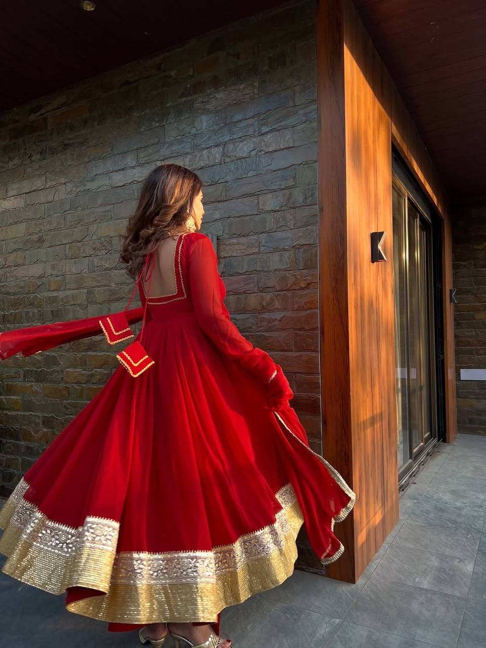 Radiant Red Blooming Georgette Anarkali Suit