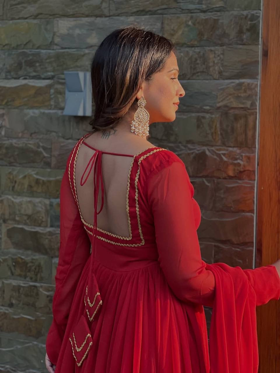 Radiant Red Blooming Georgette Anarkali Suit