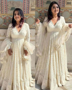Off-White Embroidered Georgette Anarkali Suit Set with 9mm Sequin Detailing