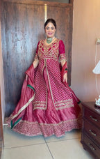 Luxury Chinon Silk Kali-Cut Crop Top and Lehenga Set with Heavy Sequins Embroidery