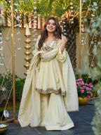 Elegant Cream Cosmos Mirror Work Palazzo Suit Set with Dupatta