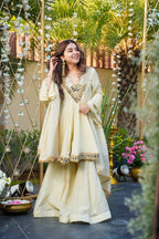 Elegant Cream Cosmos Mirror Work Palazzo Suit Set with Dupatta
