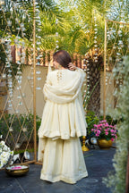 Elegant Cream Cosmos Mirror Work Palazzo Suit Set with Dupatta