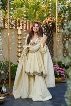 Elegant Cream Cosmos Mirror Work Palazzo Suit Set with Dupatta
