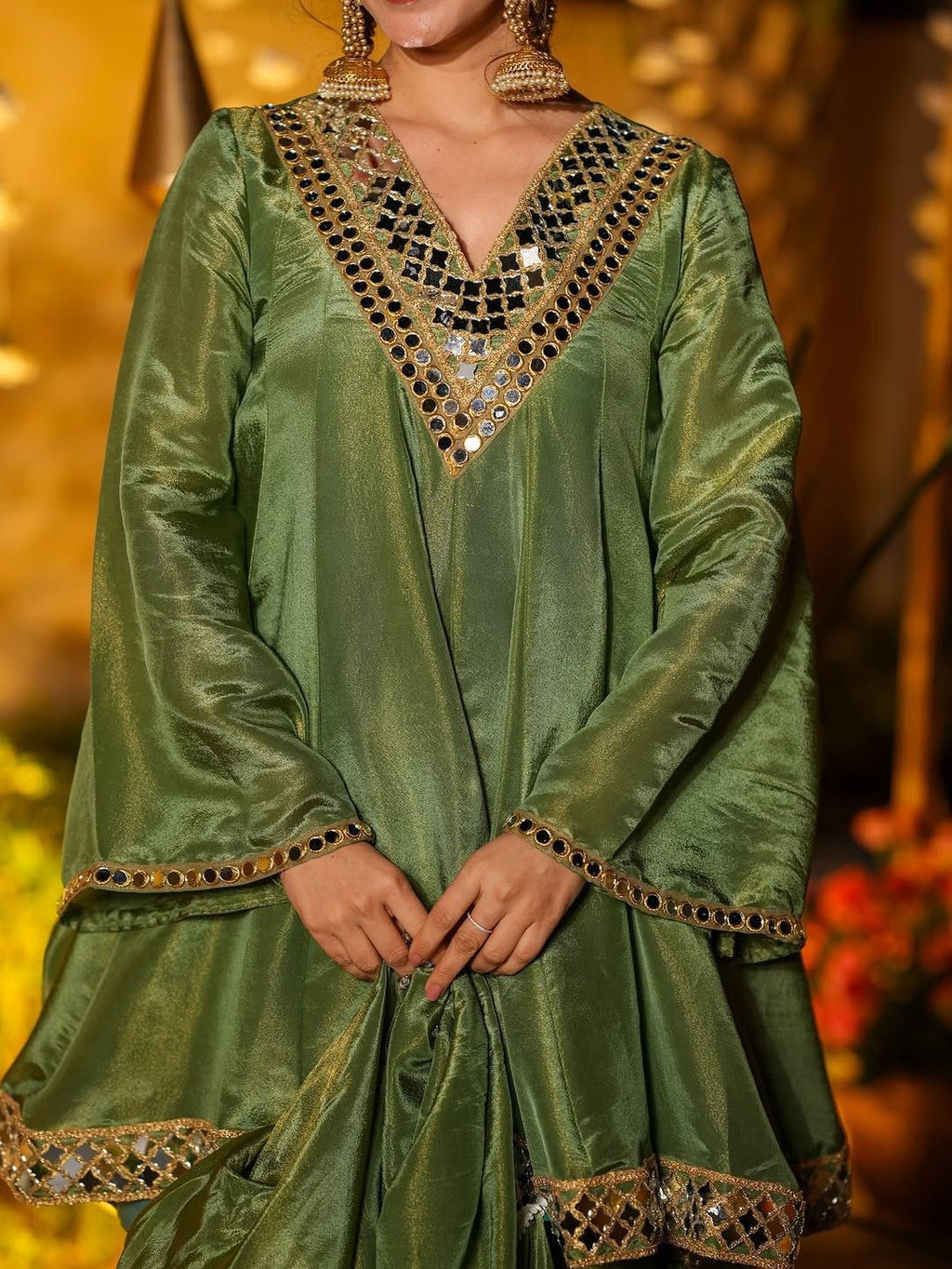 Elegant Cream Cosmos Mirror Work Palazzo Suit Set with Dupatta