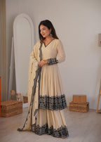 Premium Faux Georgette Embroidered Suit with Stitched Plazzo and Dupatta