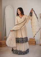 Premium Faux Georgette Embroidered Suit with Stitched Plazzo and Dupatta