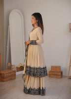 Premium Faux Georgette Embroidered Suit with Stitched Plazzo and Dupatta