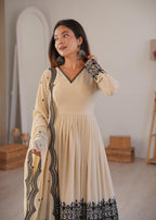 Premium Faux Georgette Embroidered Suit with Stitched Plazzo and Dupatta