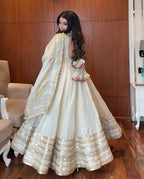 “Ivory Vichitra Silk Designer Anarkali Suit Set with Dupatta”
