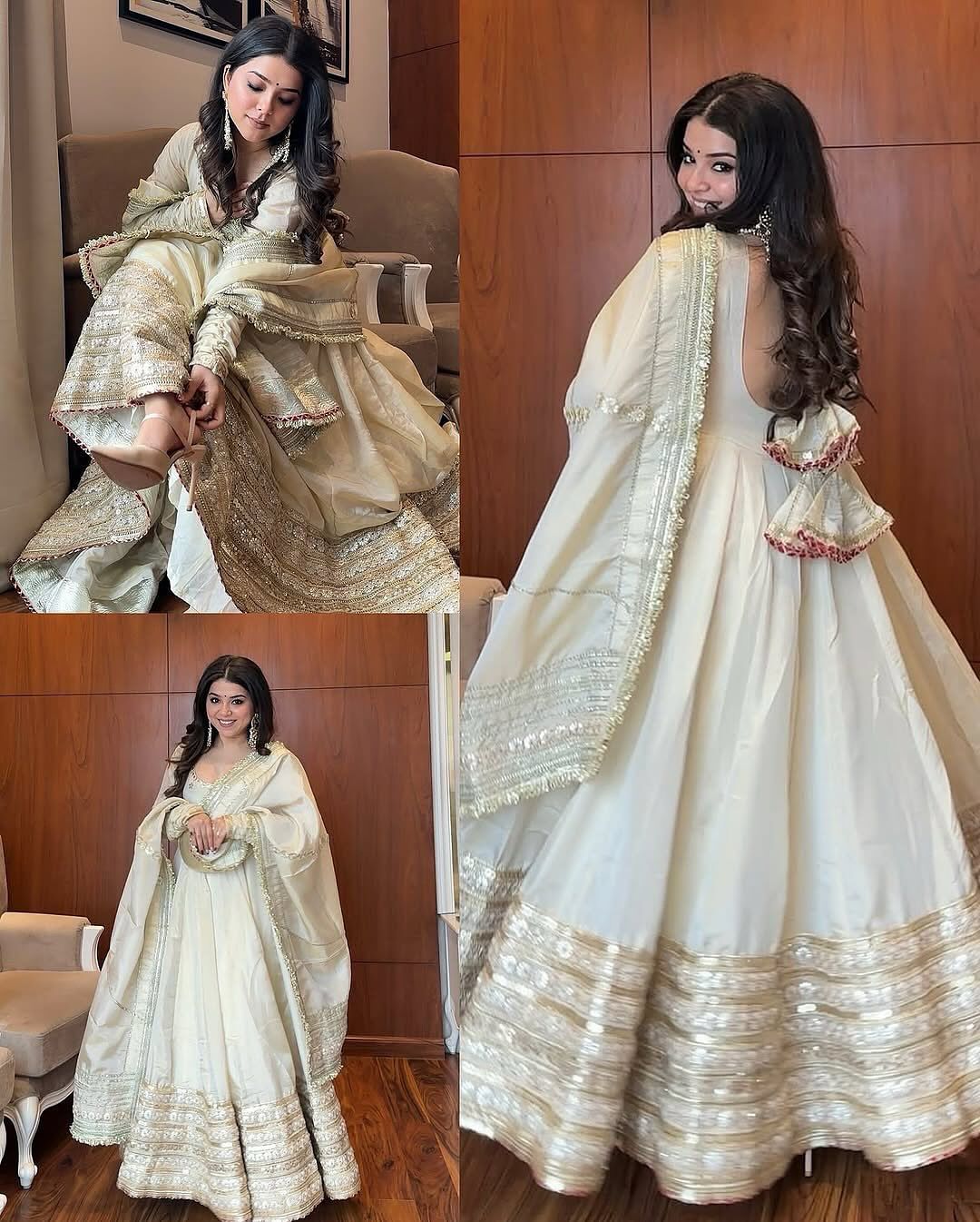 “Ivory Vichitra Silk Designer Anarkali Suit Set with Dupatta”