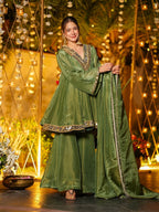 Elegant Cream Cosmos Mirror Work Palazzo Suit Set with Dupatta