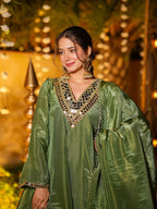 Elegant Cream Cosmos Mirror Work Palazzo Suit Set with Dupatta