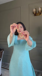 Aqua Blue Crunchy Silk Farshi Salwar Suit with Swarovski Work & Dupatta