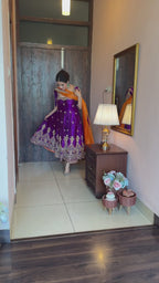Royal Purple Heavy Silk Embroidered Anarkali Suit Set with Organza Dupatta (3-Piece)