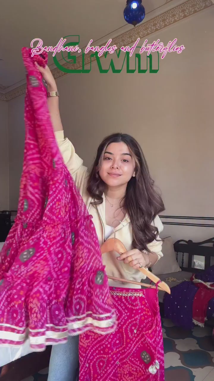 Digital Print Faux Georgette Sharara Set with Real Mirror Work and Latkan Lace