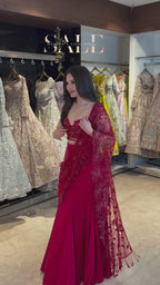 Elegant Red Ready-to-Wear Lehenga Saree with Sequins Embroidery & Designer Choli