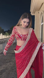 Red Faux Georgette Designer Saree with Heavy Thread & Sequence Work