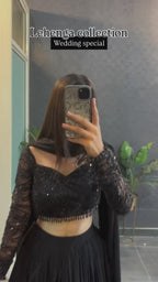 Black Ruffle Georgette Lehenga Set with Sequins Net Blouse & Dupatta – Premium Party & Wedding Wear