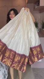 White & Maroon Checks Lehenga Choli with Zari Weaving Work