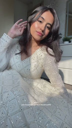 Off-White Embroidered Georgette Anarkali Suit Set with 9mm Sequin Detailing