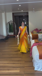 Designer Haldi Georgette Lehenga Saree with Embroidery Sequence & Real Mirror Work Border