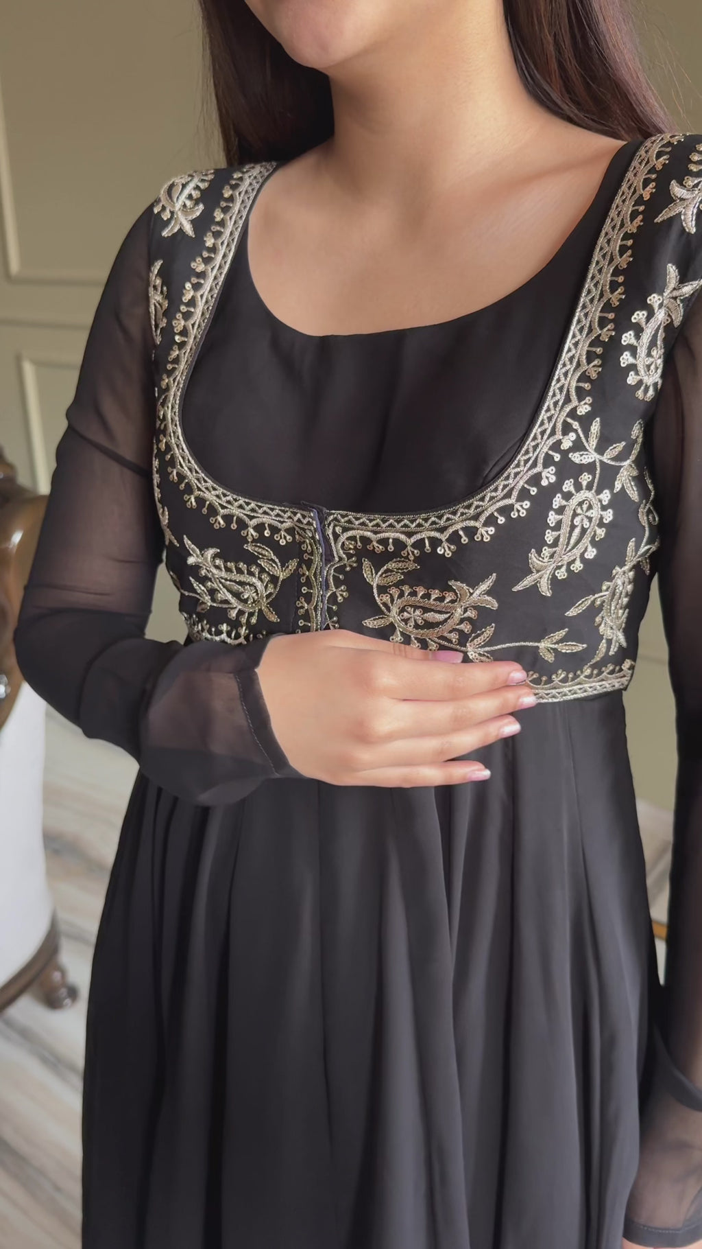 Black Premium Fox Georgette Fully Flared Anarkali
