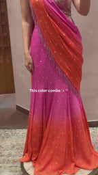 Pink & Orange Fish Cut Lehenga Saree with Real Mirror Work
