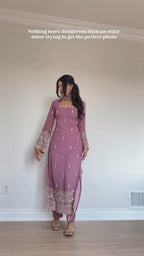 Elegant Faux Georgette Embroidered Straight Kurta Pant Set with Dupatta