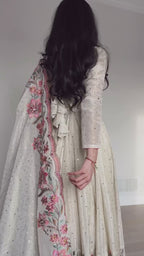 Elegant Off-White Vichitra Silk Anarkali Gown with Floral Sequin Embroidery