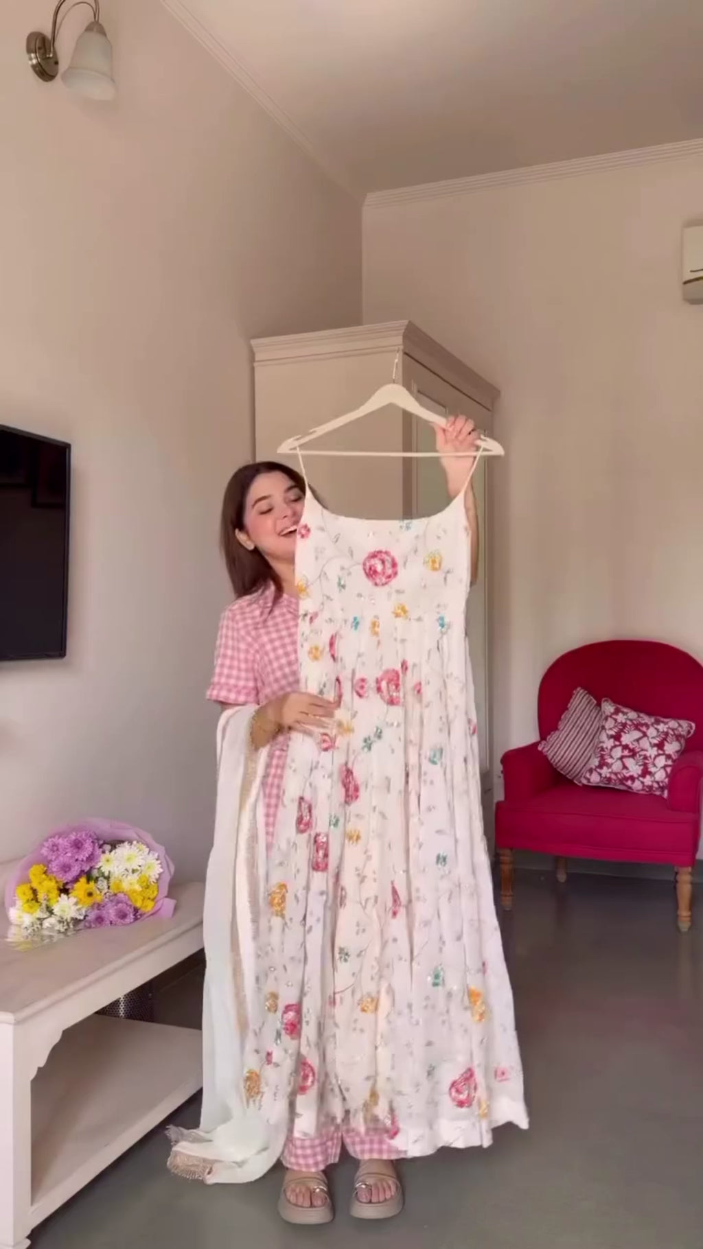 White Floral Heavy Vichitra Silk Anarkali Suit Set with Matching Dupatta (3-Piece)
